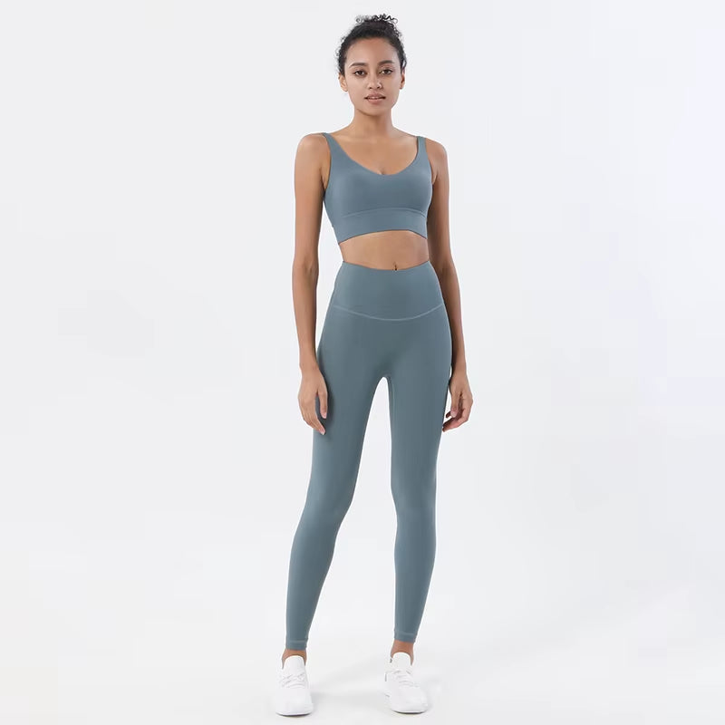 Nylon Tracksuits Women'S Yoga Set Sports Suit Gym Fitness Bra Leggings Women Lounge Wear Crop Tops Sexy 18 Colors