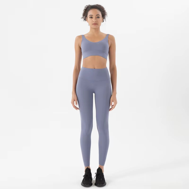 Nylon Tracksuits Women'S Yoga Set Sports Suit Gym Fitness Bra Leggings Women Lounge Wear Crop Tops Sexy 18 Colors