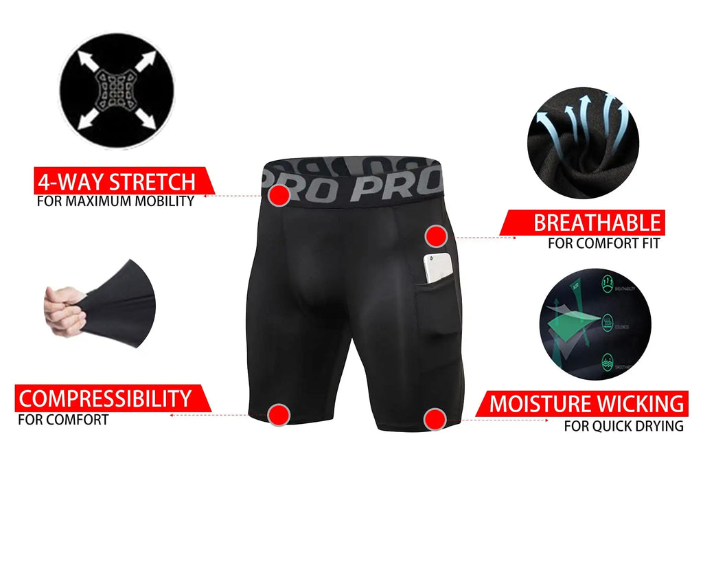 Men'S Compression Shorts with Pocket Spandex Running Sport Athletic Workout Performance Underwear