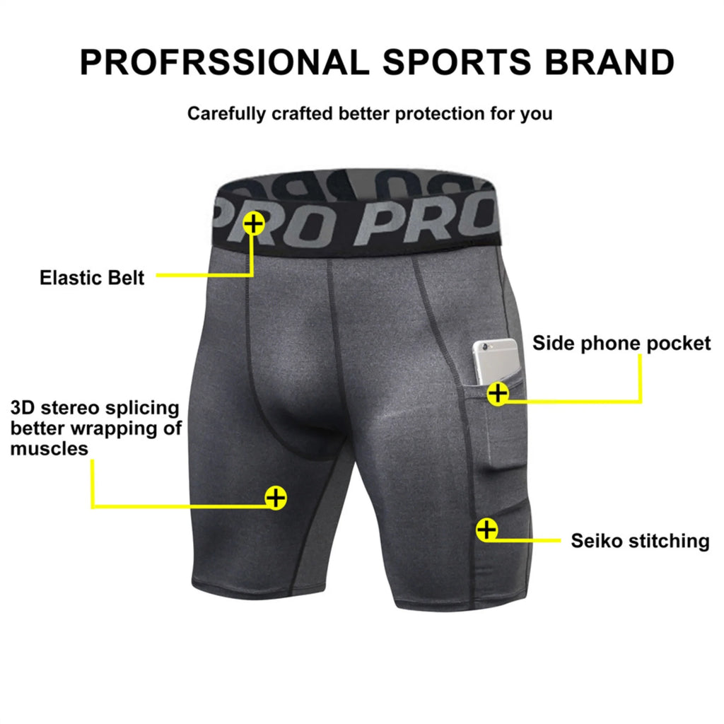 Men'S Compression Shorts with Pocket Spandex Running Sport Athletic Workout Performance Underwear