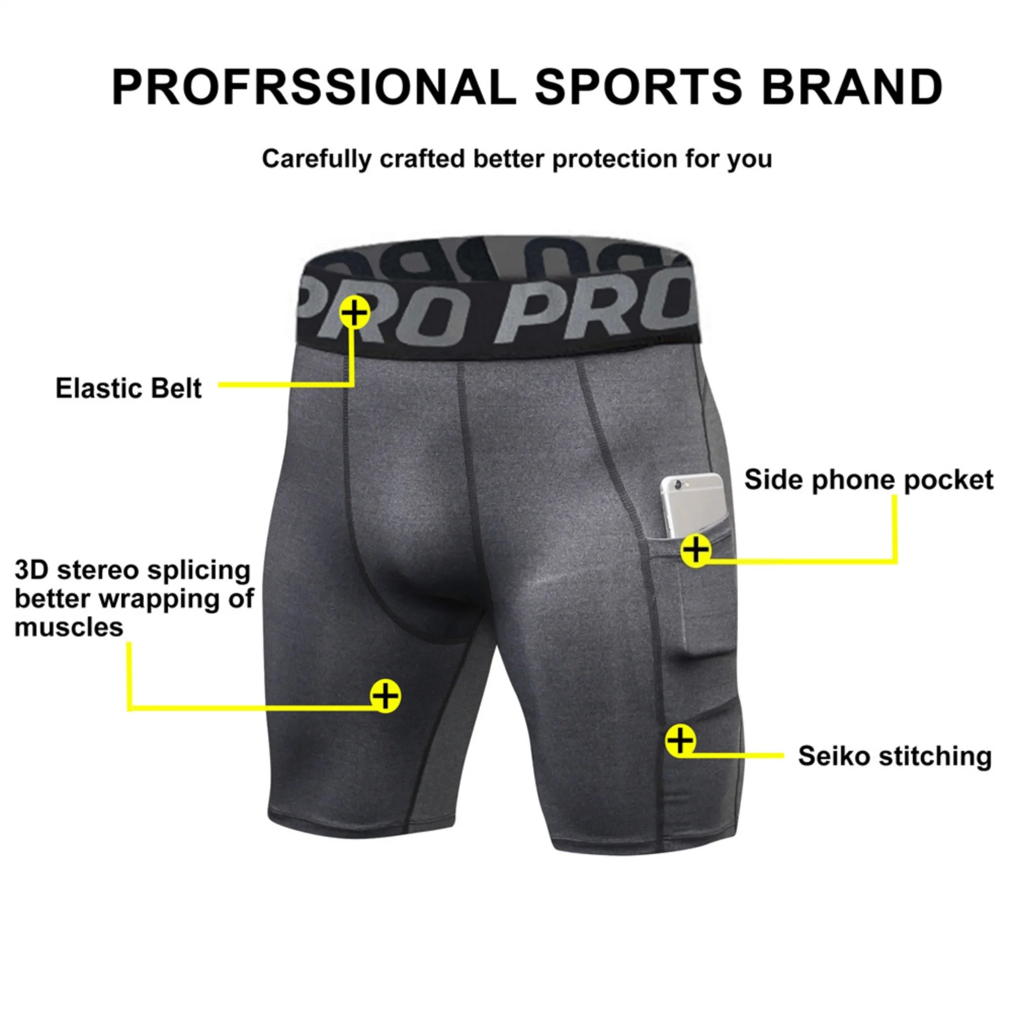 Men'S Compression Shorts with Pocket Spandex Running Sport Athletic Workout Performance Underwear