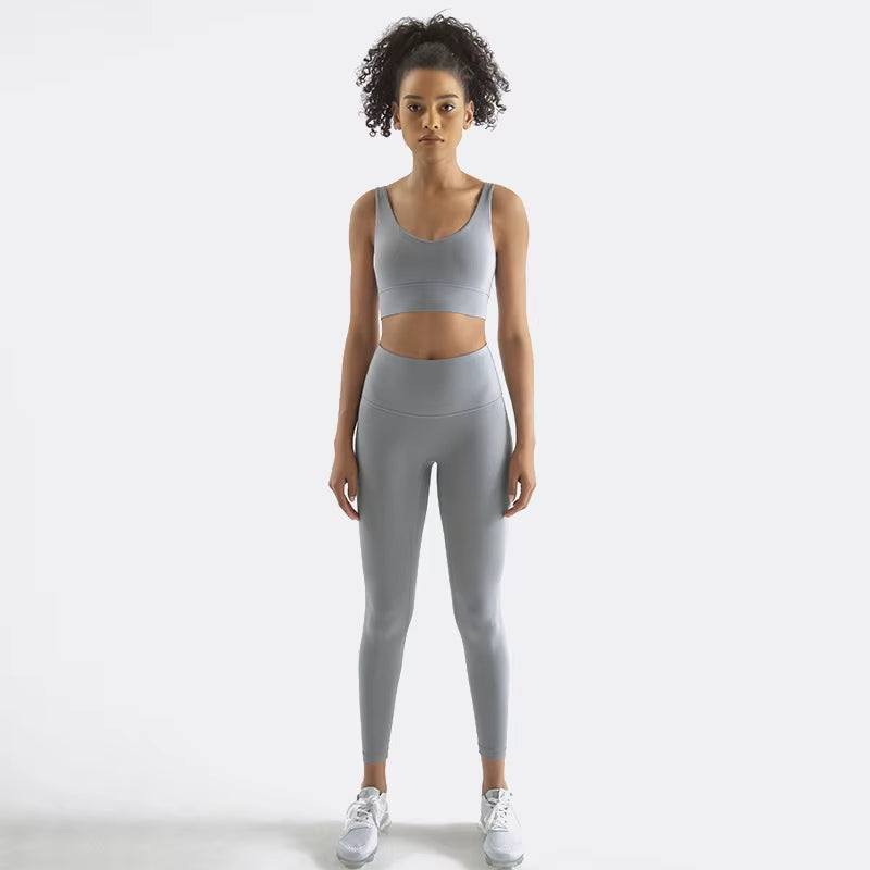 Nylon Tracksuits Women'S Yoga Set Sports Suit Gym Fitness Bra Leggings Women Lounge Wear Crop Tops Sexy 18 Colors