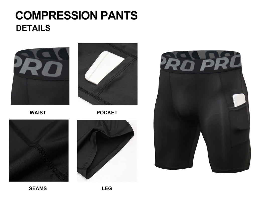 Men'S Compression Shorts with Pocket Spandex Running Sport Athletic Workout Performance Underwear