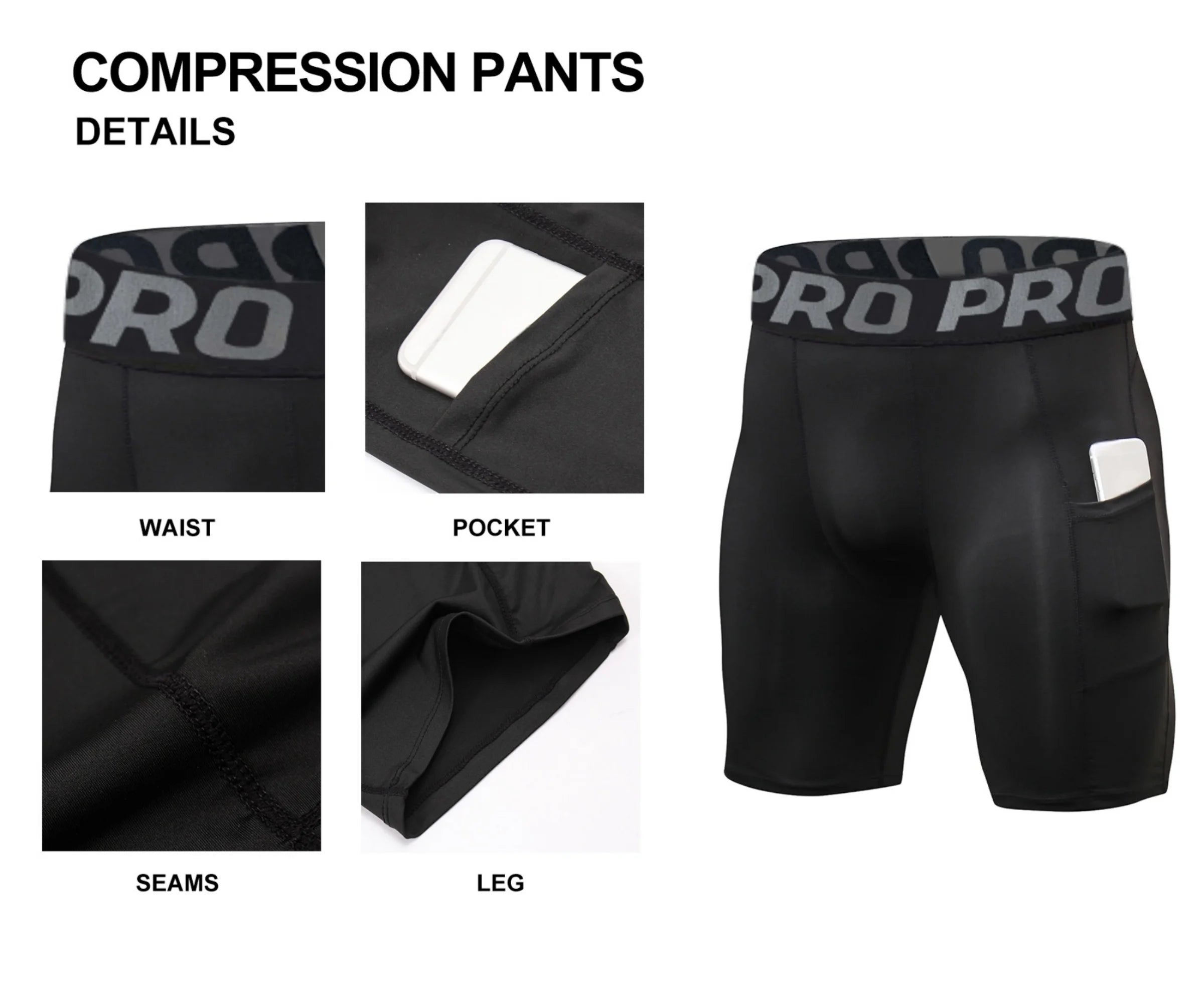 Men'S Compression Shorts with Pocket Spandex Running Sport Athletic Workout Performance Underwear